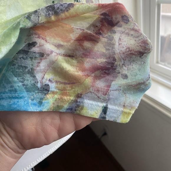 Jess & Jane 3/4 Sleeve Top Sheer Women L Made USA sublimation Artsy Print - Picture 6 of 10